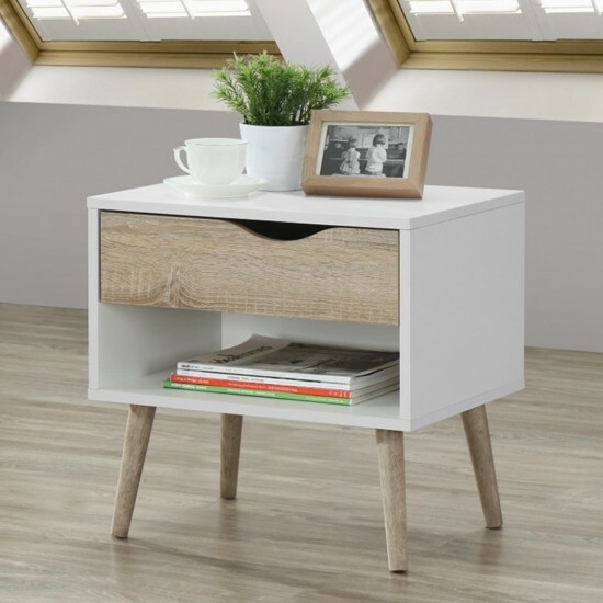 Bedside Table Nightstand Side End Table Display Stand White Oak Effect Drawer