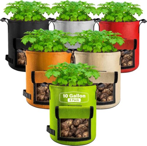 6 Pack 10 Gallon Potato Grow Bags with Flap, Thickened Nonwoven Fabric Grow Bags