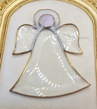 Angel Stained Glass Suncatcher White Clear Silver Beveled Glass Window Hanger