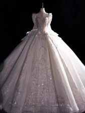Luxury Long Sleeved Wedding Dress with Diamonds High-end Starry Sky Dance Dress