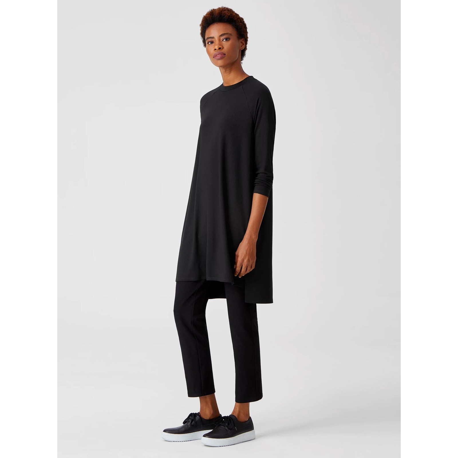 Eileen Fisher Viscose Jersey Crew Neck Dress Womens M Black Casual Minimalist