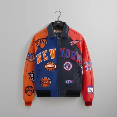 Kith AVIREX Madison Square Garden Sports Icon Leather Jacket Varsity Mens