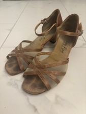 Very Fine Copper Satin And Flesh Mesh Ballroom Shoes 1-1.5  Heel Size 5.5 Womens