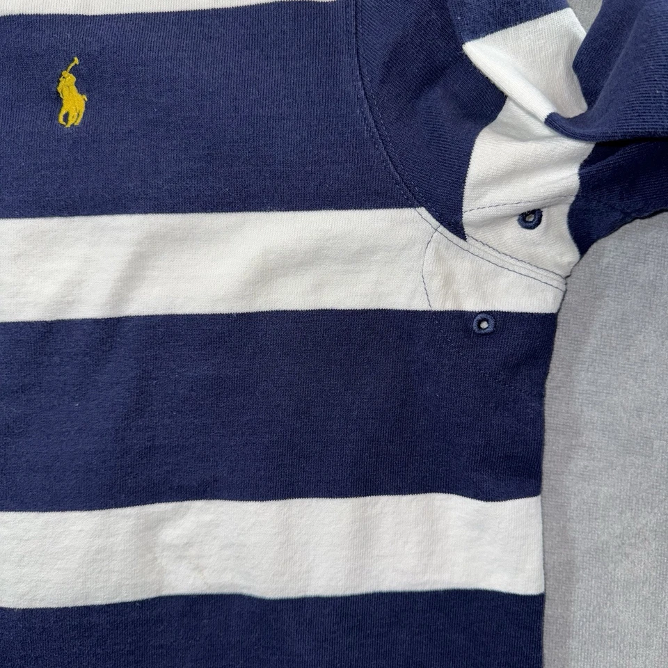 Camisa de Rugby Polo Ralph Lauren De Colección Para Hombres Grande Azul Marino Blanco Rayas Amarillo Poni Foto 4 de 4