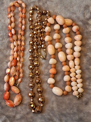 Vintage Pink and Gold Toned Beaded Necklace Lot