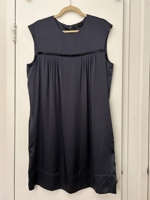BCBGMAXAZRIA 100% Silk Sleeveless Dress NWT Navy Blue Work Cocktail Party Size L