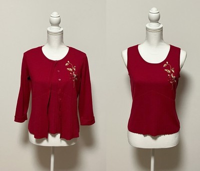 Emma James Women's Red Sweater & Tank Top Combo, Size Medium, Flower Design