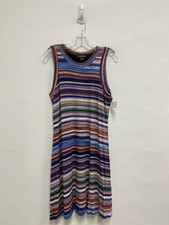 NWT Karen Kane Size L Blue Tan/Multi Striped Sleeveless Ladies Dress