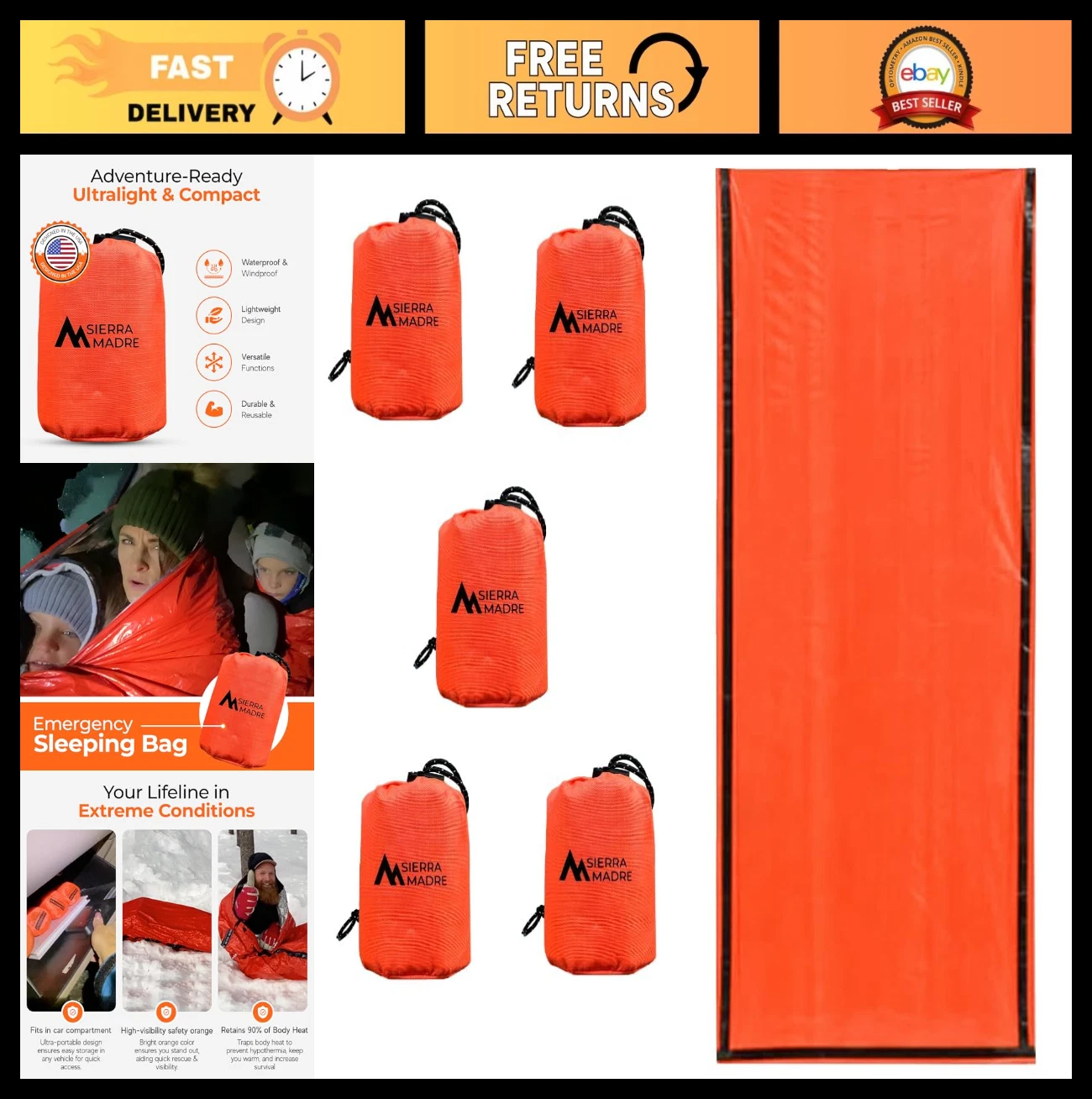 Ultralight Waterproof Mylar Emergency Sleeping Bag - Thermal Bivy Sack for Hikin