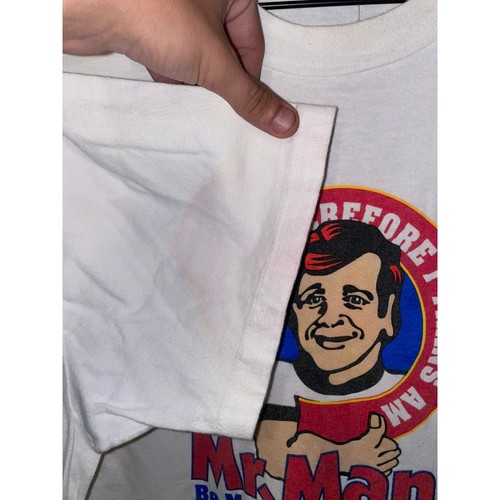90s Vintage Mr Manly Shirt Tour No Flit Boys White Tee Comedy Radio 1990s XL - Picture 5 of 10