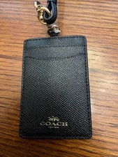 Coach F57311 Crossgrain Leather Lanyard Badge ID Holder - Black/Gold - New