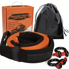 Emergency Tow Strap Kit - 15400 LB with Forged Shackles for Vehicle Rescue