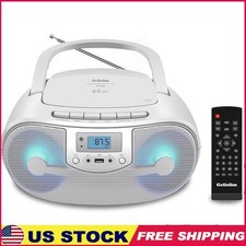 Portable CD Player Boombox Bluetooth FM Radio USB Disco Light AC Battery