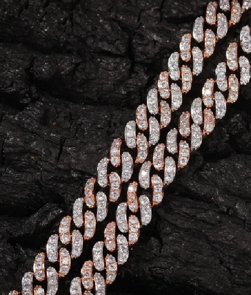 Brazalete de eslabones cubanos rubí rosa simulado corte redondo de 7 quilates chapado en oro blanco de 14 quilates 7,5" Foto 4 de 4