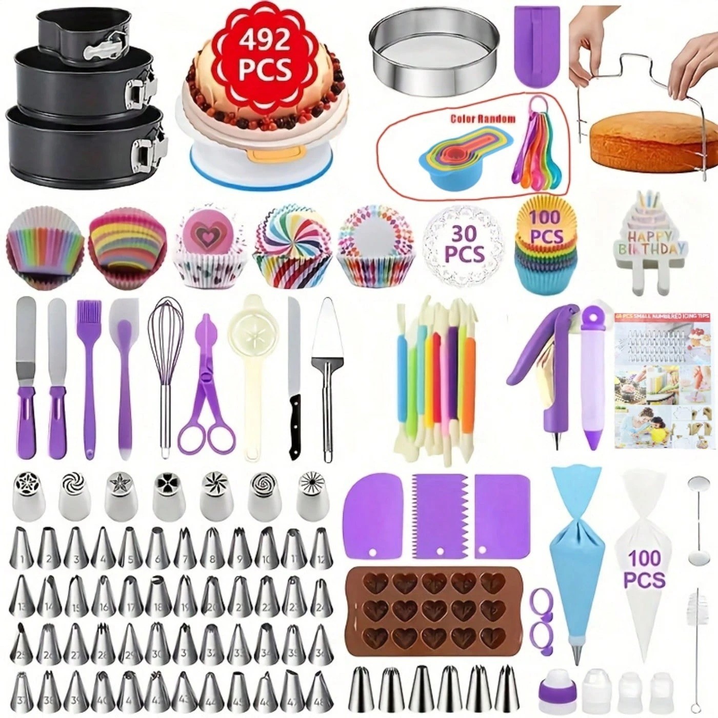 492 Pcs Cake Decorating Kit Baking Supplies Turntable Pans P