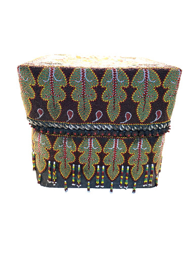 Large 14" Sumatran Beaded Wedding Basket Dowry Box Indonesia Lampung Shell Flora