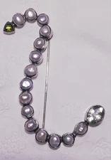 The Dreamer Sterling Silver Brooch Pearls Green Stones Modernist Snakelike Form