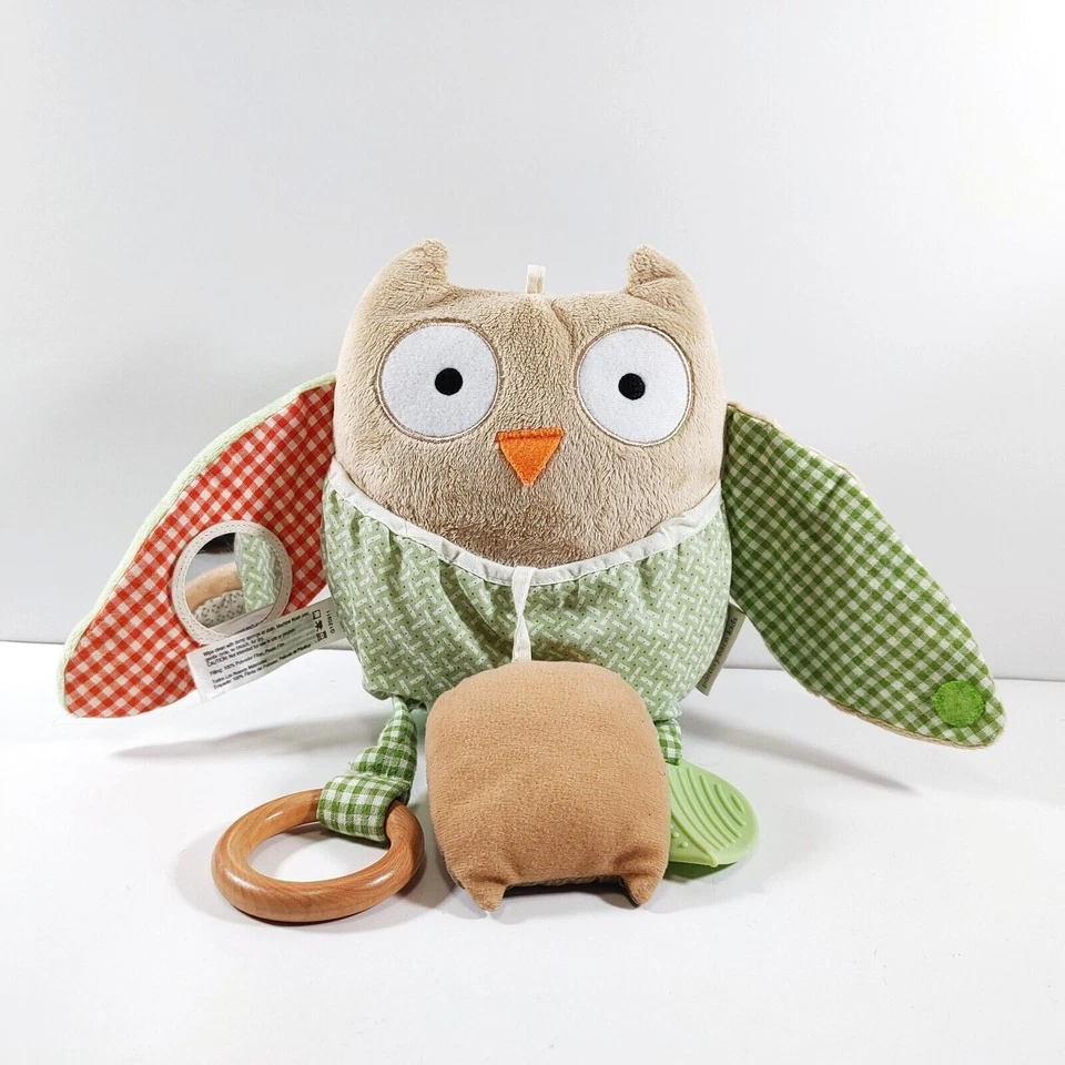 Pottery Barn Skip Hop Owl Rattle Toy Plush Soft Toy Stuffed Green Tan 8" Foto 2 de 4