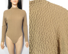Vintage 90s Textured Tan Mockneck Bodysuit Size L