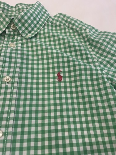 Ralph Lauren Jungen Button Down Hemd grün weiß kariert Größe 6 - Bild 2 von 9