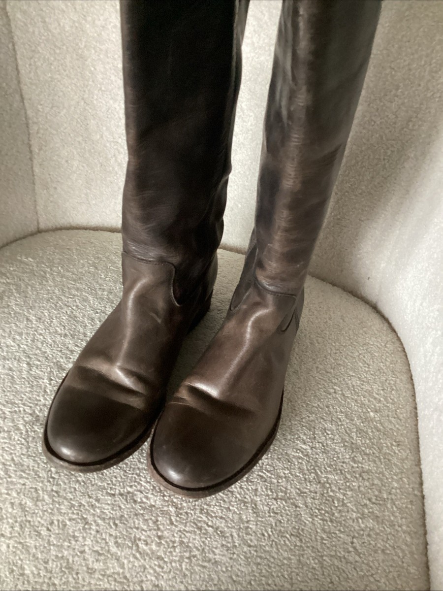 Frye Mellisa Button Tall Pull On Riding Boots Brown Leather 8.5B View 2