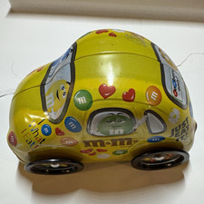Vintage M&M's Yellow Car-Shaped Advertising Tin Container Candy & Nuts Theme