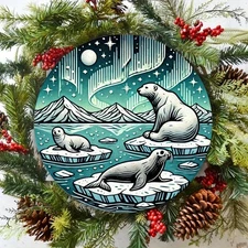 Vintage Polar Bear on Glacier Art - 7.8 Round Aluminum Wall Decor, Durable Windp