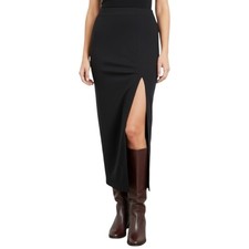 Vintage 80s 90s black minimalist high slit stretchy long maxi pencil skirt M