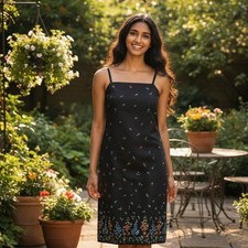 Brooks Brothers 346 Dress Womens 12 Black Embroidered Floral Sleeveless Stretch