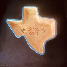 Texas Shaped Pottery Dish Unique Large Southwest Signed One Of A Kind Chips Dip