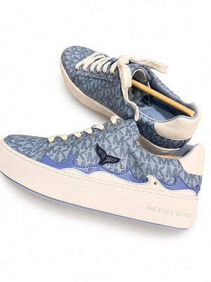 Michael Kors Poppy Lace Up Mini MK Logo PVC Pale Blue 49T9POFS3B size 7M