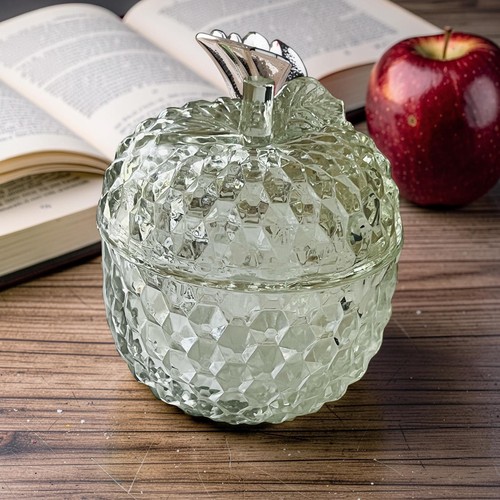 Bonbonnière vintage Jeanette verre taillé diamant pomme bibelot avec couvercle 5,5" T - Photo 1 sur 13