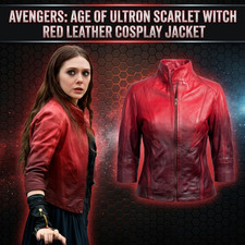 Avengers Age of Ultron Scarlet Witch Wanda Maximoff Red Leather Cosplay Jacket