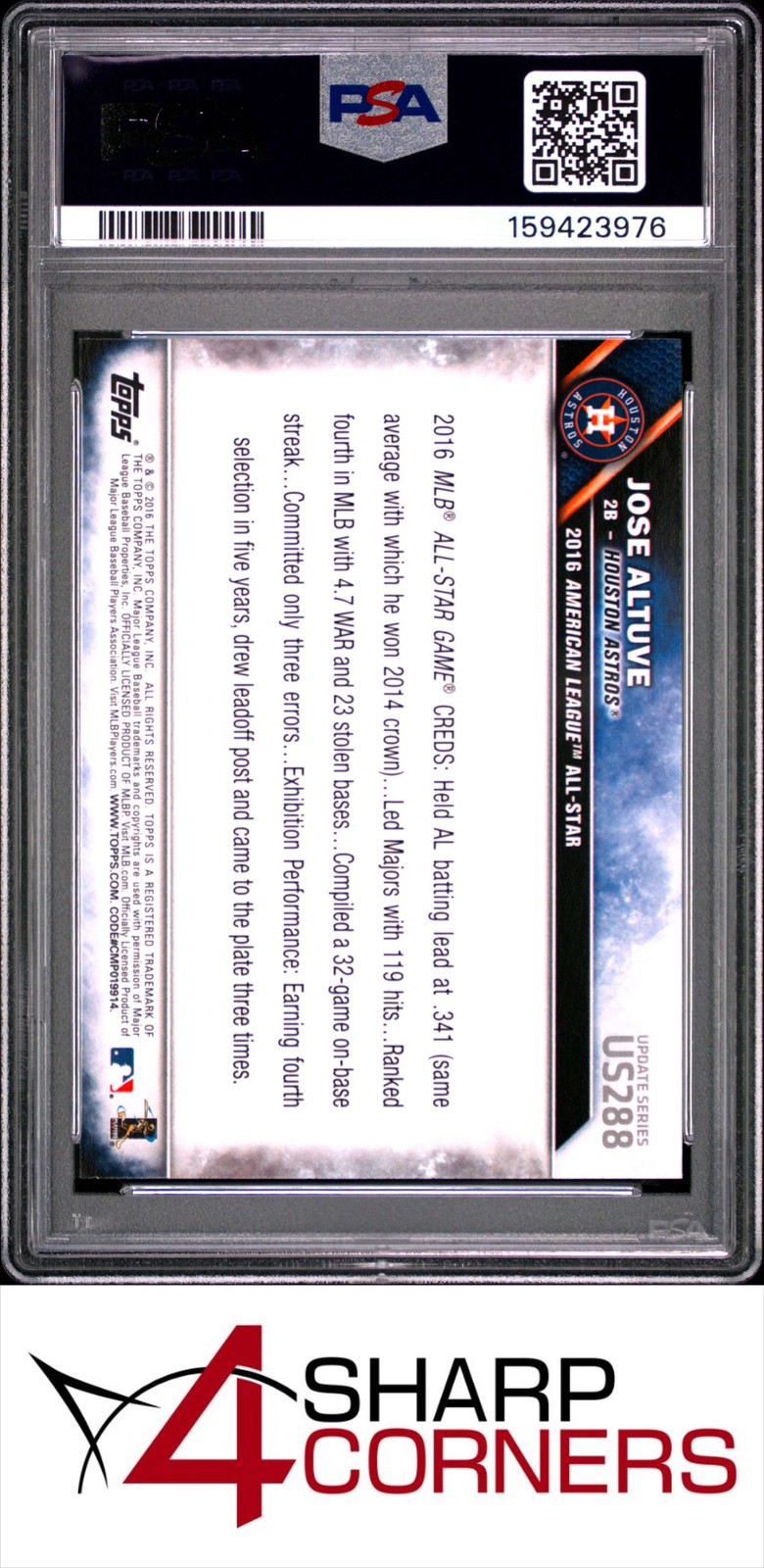 2016 TOPPS UPDATE #US288 JOSE ALTUVE ASTROS PSA 10 view 2