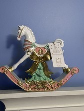 34th Pine Rocking Horse Christmas Decor Figurine Pink White Gold Holiday