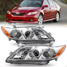 Pair Headlights for 2007 2008 2009 Toyota Camry Chrome Amber Projector LH & RH