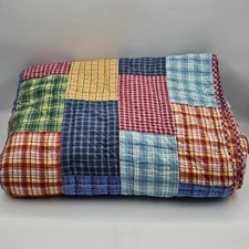 The Company Store Plaid Quilted Cotton Twin Comforter Reversible 87x68 in VTG