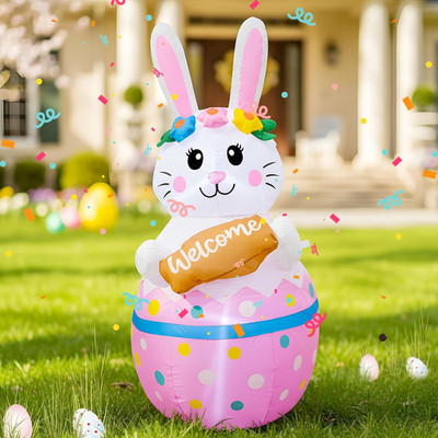 4FT Candy Bunny Easter Inflatables Outdoor Decorations, Blow up Built-In LED Lig
