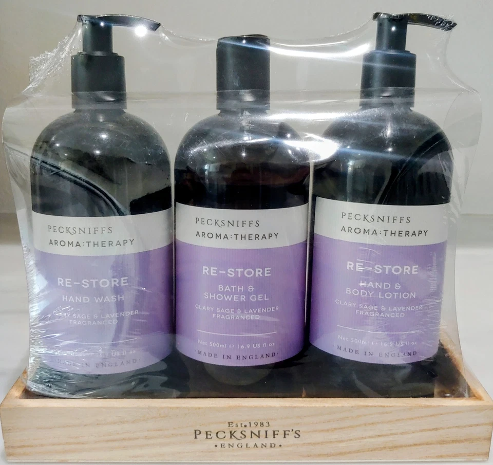 Pecksniff's England Aroma Therapy Re-Store 3 piezas gel de ducha lavado de manos loción corporal Foto 2 de 3