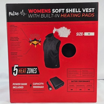 Pulse Womens Soft Shell Heated Vest 5 Heat Zones Power Bank Black Medium NEW