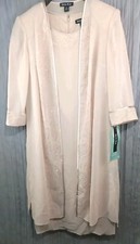 Dana Kay Womens Beige Sparkle Trim 2 Piece Formal Jacket And Dress  Size 8