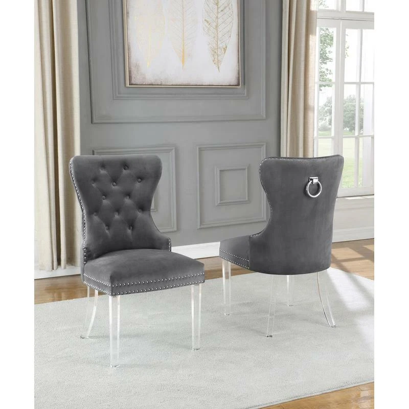 Gray tufted online chairs