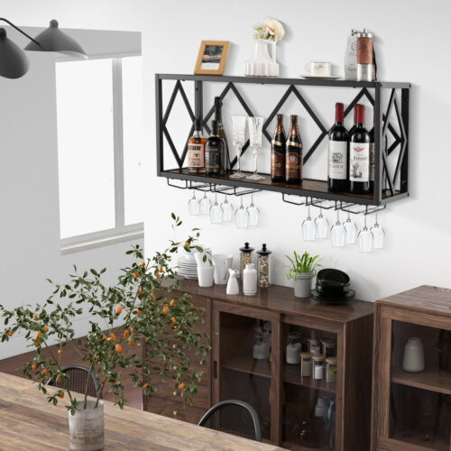 Wall Mounted Wine Rack Industrial Storage Display Shelf Glass Holder Kitchen - Picture 4 of 9
