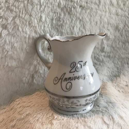 Special 25th Anniversary Sm Pitcher Silver Trimmed Scallop Edge Norcrest Japan - Picture 2 of 7