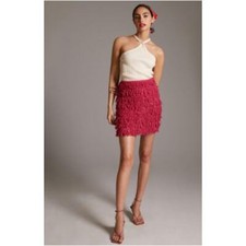 New NWT Anthropologie Let Me Be Fringe Mini Skirt Small Pink Rose