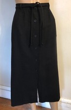 vtg CLYDE Black Wool Blend Straight Skirt Sz 8/10 Button Up Pockets Side Slits