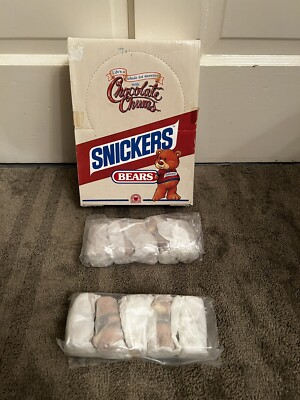 (10)Vintage 1987 Chocolate Chums SNICKERS BEARS Flocked Bears FACTORY CASE w/Box