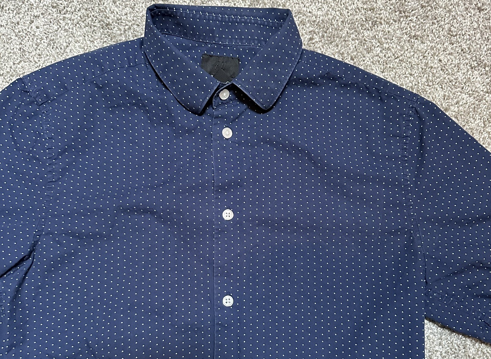 H&M Men's Short Sleeve Dress Shirt Navy Blue Poka Dot Size Medium M eBay
