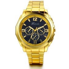 Fashion Business Mens Luxury Gold Tone Quartz Stainless Steel Wrist Watch New