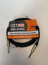Gearlux High Quality Instrument Cable, Black 10 Feet Pro Audio 1/4” To 1/4”